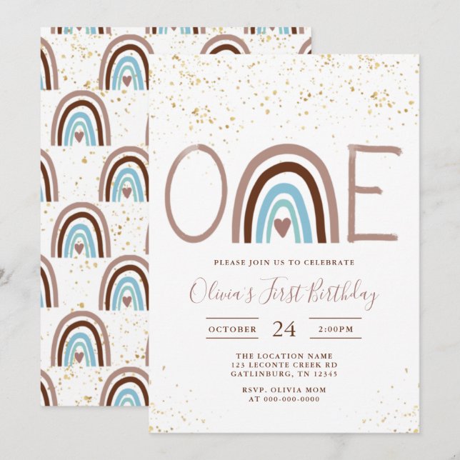 Modern Rainbow First Birthday Invitation (Front/Back)