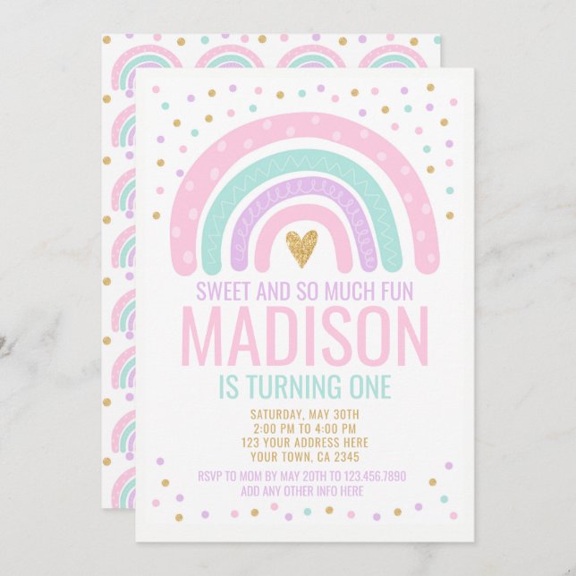 Modern Rainbow First Birthday Invitation (Front/Back)
