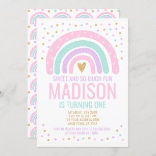 Modern Rainbow First Birthday Invitation