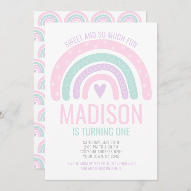 Modern Rainbow First Birthday Invitation (Front/Back)