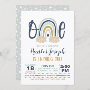Modern Rainbow First Birthday Invitation - Boy LB