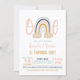 Modern Rainbow First Birthday Invitation - Girl