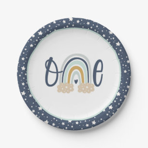 Modern Rainbow First Birthday Plate - Boy NB