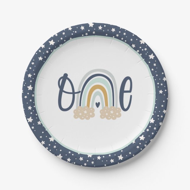 Modern Rainbow First Birthday Plate - Boy NB (Front)