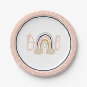 Modern Rainbow First Birthday Plate - Girl
