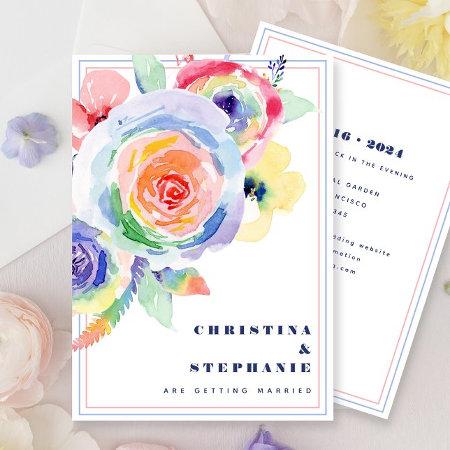 Modern Rainbow Floral LGBTQ Wedding Invitation (Creator Uploaded)