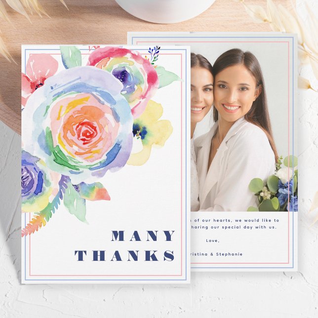Modern Rainbow Floral LGBTQ Wedding Thank You Card (Creator Uploaded)