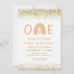 Modern Rainbow Girl 1st Birthday Invitation