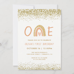 Modern Rainbow Girl First Birthday Invitation