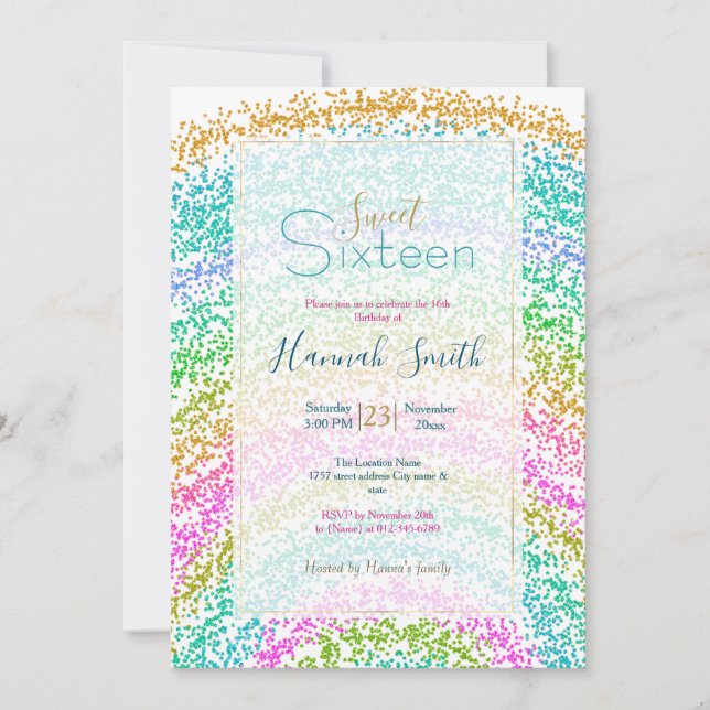 Modern Rainbow Glitter Dots Design Invitation (Front)