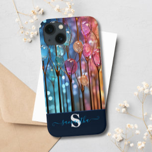Modern Rainbow Glitter Gemstones Monogrammed  iPhone 13 Case
