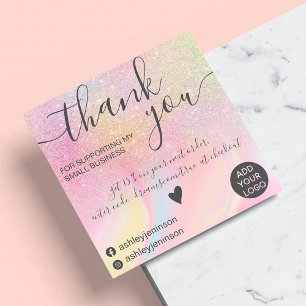Modern rainbow glitter marble chic thank you square business card