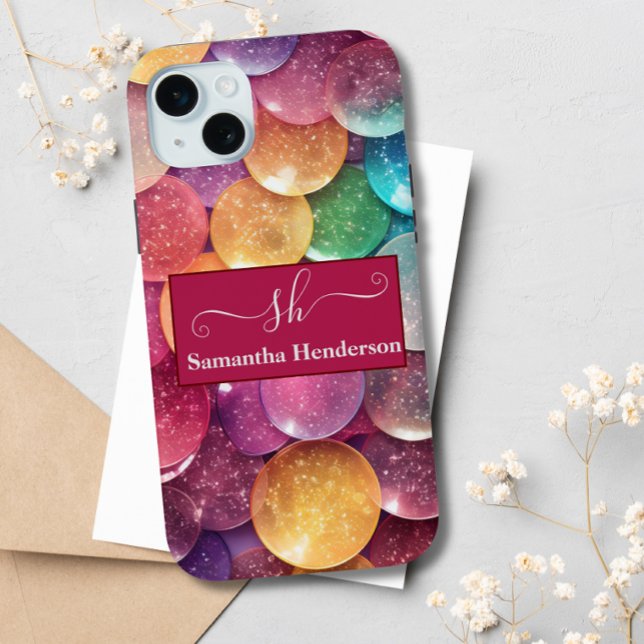 Modern Rainbow Glitter Monogrammed Chic Custom Case-Mate iPhone Case (Creator Uploaded)