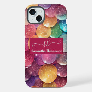 Modern Rainbow Glitter Monogrammed Chic Custom iPhone 15 Plus Case