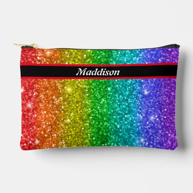 Modern Rainbow Glitter Pencil and Toiletry  Accessory Pouch (Front)