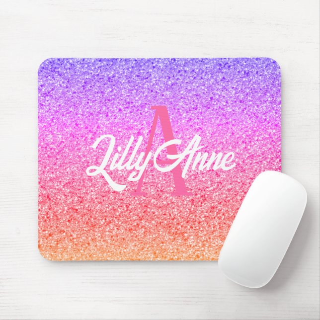 Modern Rainbow Glitter Personalised Monogram Mouse Mat (With Mouse)
