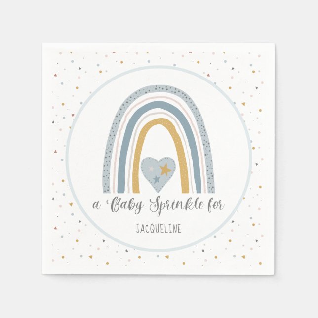 Modern Rainbow Gold Dusty Blue Boy Baby Sprinkle Napkin (Front)
