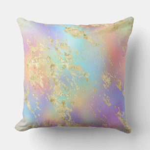 Modern Rainbow Gradient and Gold Marble Pattern Cushion