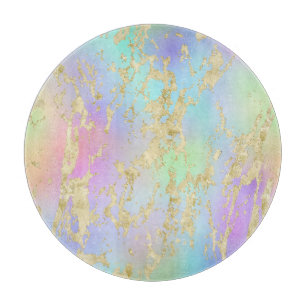 Modern Rainbow Gradient and Gold Marble Pattern Cutting Board