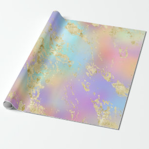Modern Rainbow Gradient and Gold Marble Pattern Wrapping Paper
