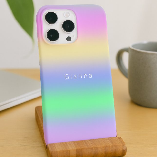 Modern Rainbow Gradient Stripe Monogrammed Case-Mate iPhone Case (Creator Uploaded)