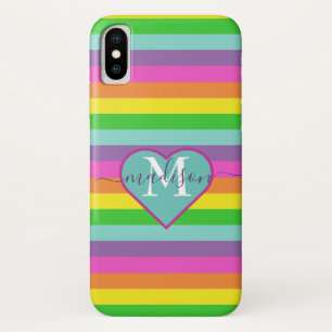 Modern Rainbow Heart Script Name Monogram  iPhone X Case