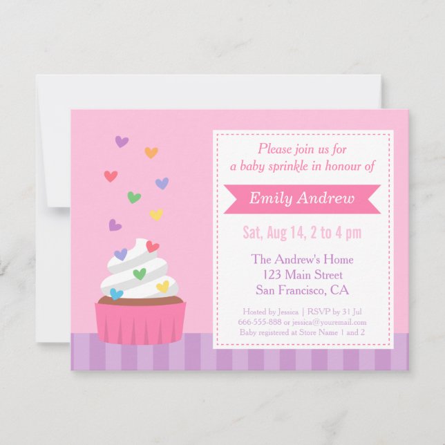 Modern Rainbow Hearts Cupcake Baby Sprinkle Shower Invitation (Front)