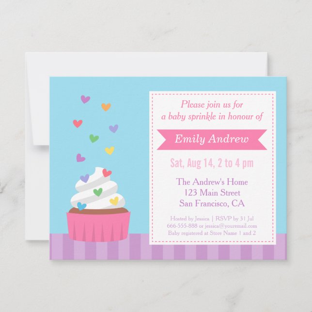 Modern Rainbow Hearts Cupcake Baby Sprinkle Shower Invitation (Front)