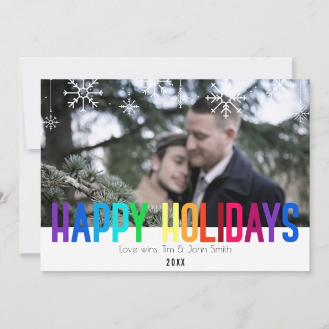 Modern Rainbow Holiday Photo Card (Front)