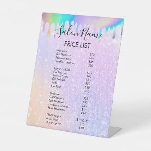 Modern Rainbow Holographic Price Menu Pedestal Sign