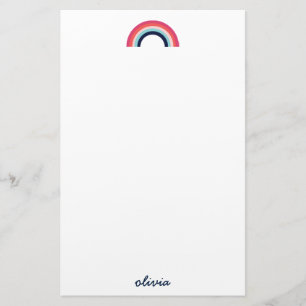 Modern Rainbow in Blue Script Name Stationery