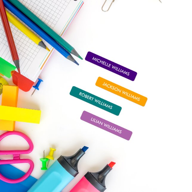 MODERN RAINBOW INDIGO ORANGE MAUVE TEAL KIDS NAME (Vibrant LABELS for Curious Minds. Explore our School Supply Essentials)