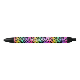 Modern Rainbow Leopard Skin Pattern Monogram Black Ink Pen