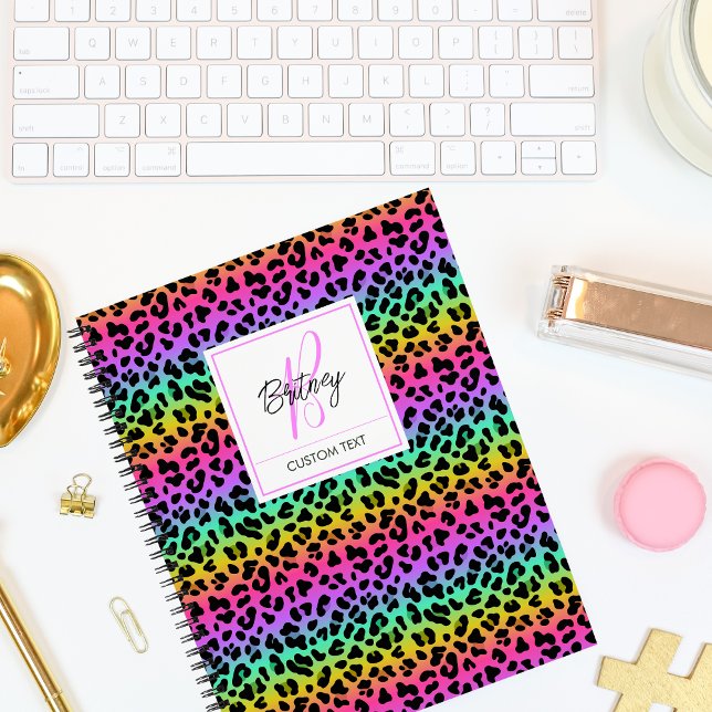 Modern Rainbow Leopard Skin Pattern Monogram Notebook (Creator Uploaded)