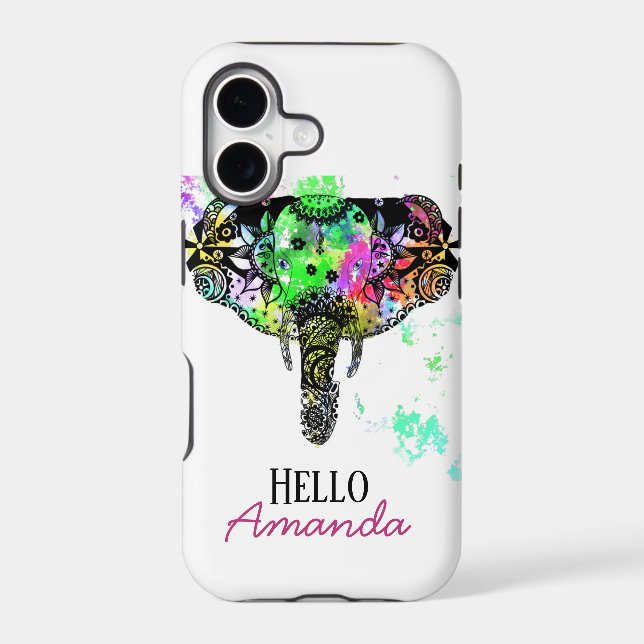 Modern rainbow line tangle elephant paint splatter (Back)