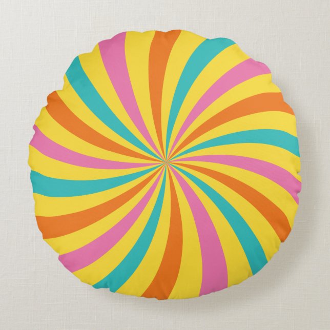 Modern Rainbow Lollipop Swirl Round Cushion (Front)