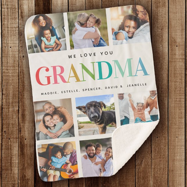 Modern Rainbow Love Grandma Photo Collage Family Sherpa Blanket (Creator Uploaded)