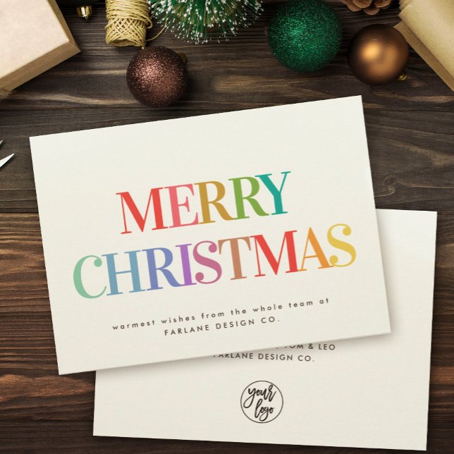 Modern Rainbow Merry Christmas Small Business Holiday Card (Creator Uploaded)