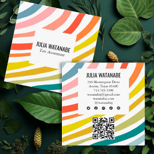 Modern Rainbow Minimalist Stripes QR Social Media Square Business Card