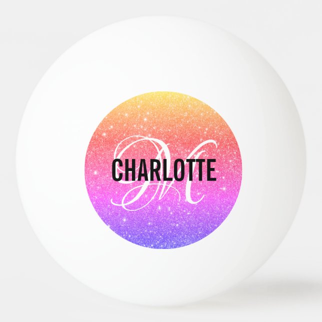 Modern rainbow monogram name  bottle opener ping pong ball (Front)
