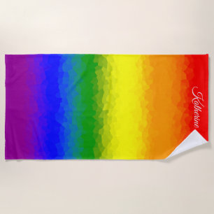 Modern Rainbow Mosaic Script Name Beach Towel