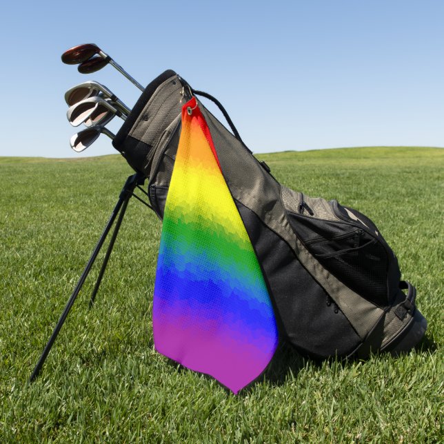 Modern Rainbow Mosaic Script Name  Golf Towel (Green)