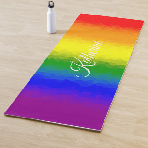 Modern Rainbow Mosaic Script Name Yoga Mat