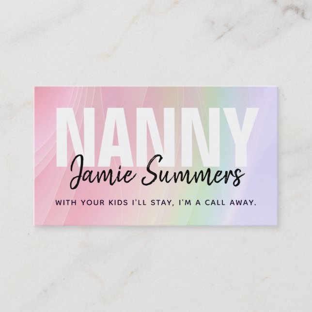 Modern Rainbow Nanny Business Cards (Front)