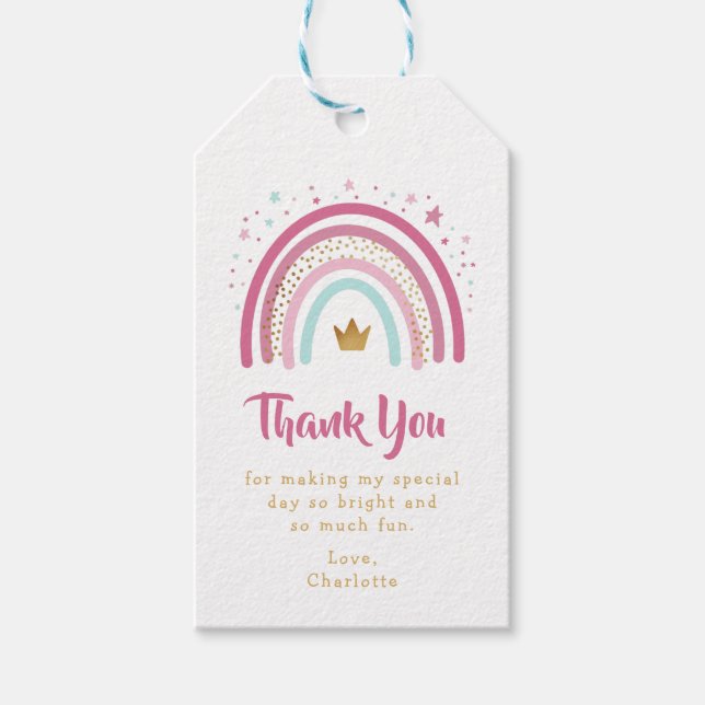 Modern rainbow party birthday thank you tag (Front)