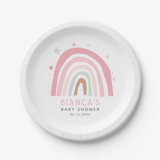 Modern Rainbow Pastel Baby Shower Paper Plate (Front)