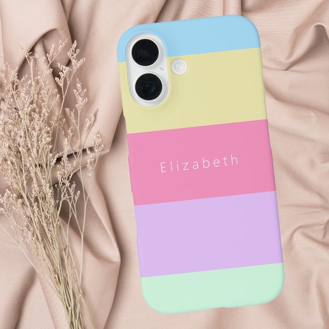 Modern Rainbow Pastel Colorblock Stripe Case-Mate iPhone Case (Creator Uploaded)