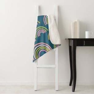 Modern Rainbow Pattern in Blue Sherpa Blanket