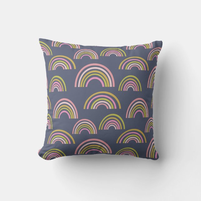 Modern Rainbow Pattern in Navy Blue Cushion (Front)