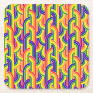 Modern Rainbow Pattern Square Paper Coaster